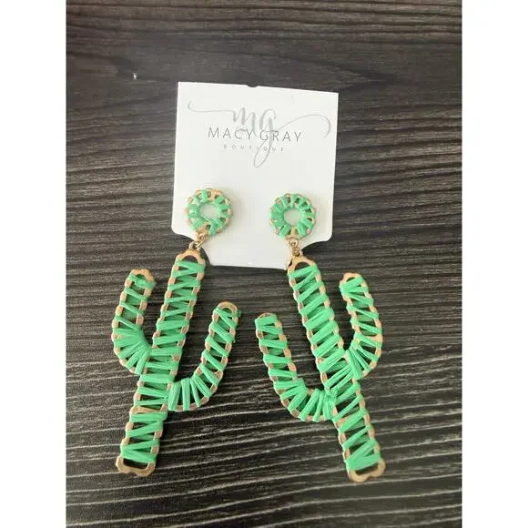 NWT MG Macy Gray Boutique Cactus Woven Earrings - Picture 1 of 2